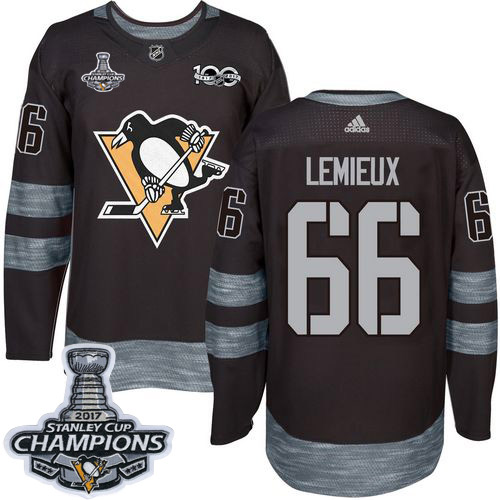 Adidas Penguins #66 Mario Lemieux Black 1917-100th Anniversary Stanley Cup Finals Champions Stitched NHL Jersey